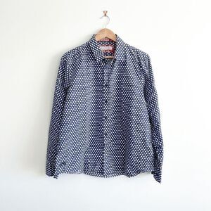 John Lennon Men's Button Shirt Polka Dots Long Sleeve Blue White XL